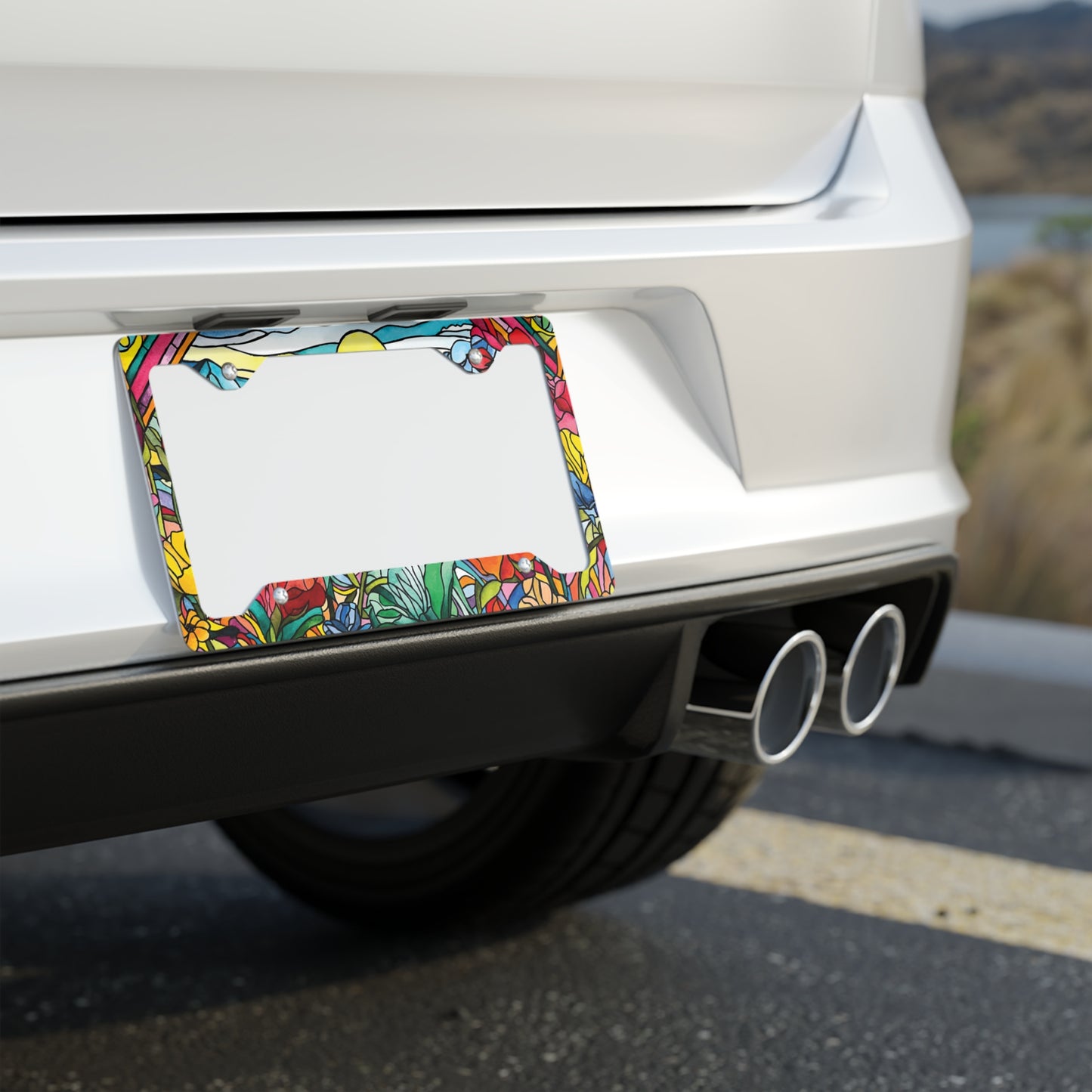 Watercolor Stained-Glass Metal License Plate Frame