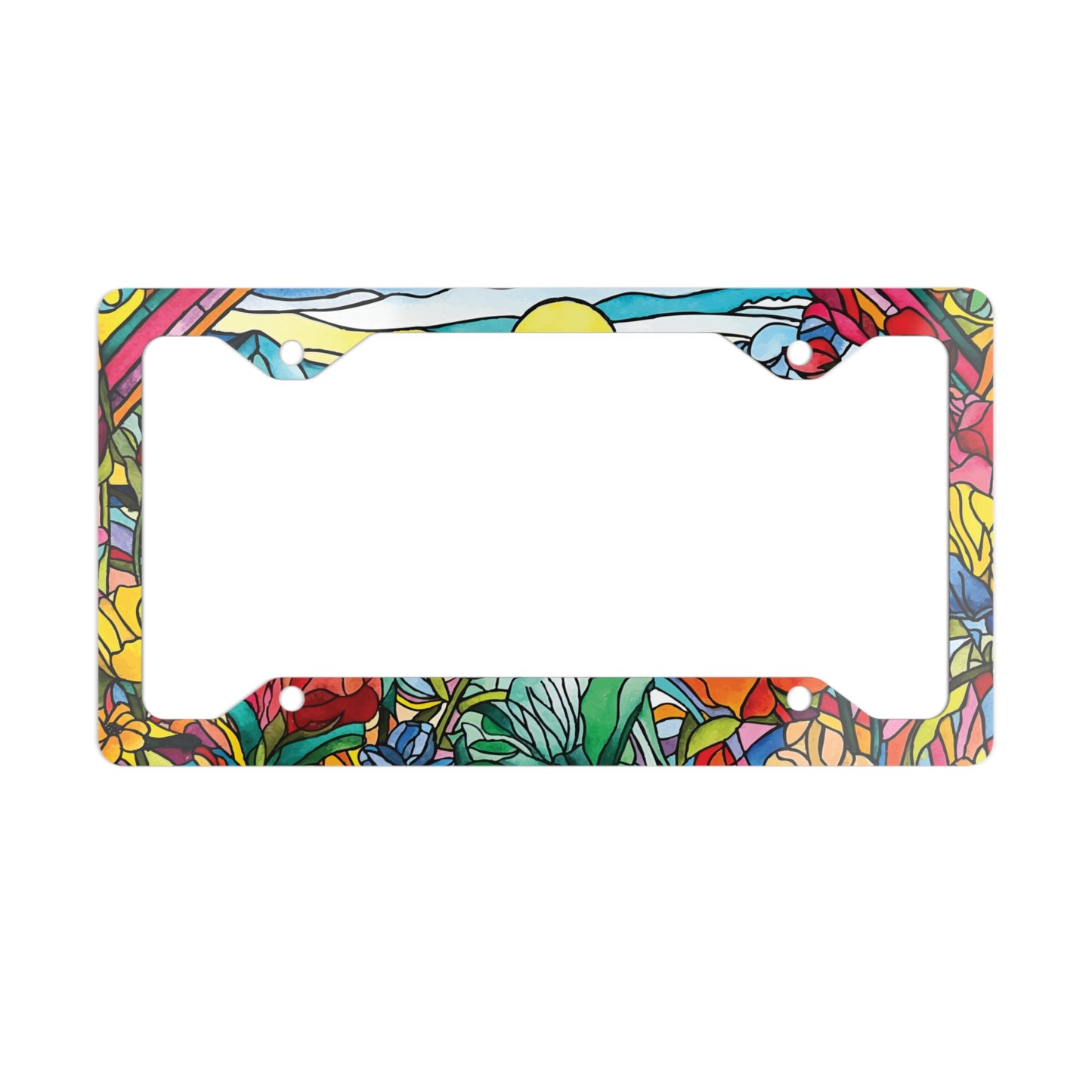Watercolor Stained-Glass Metal License Plate Frame