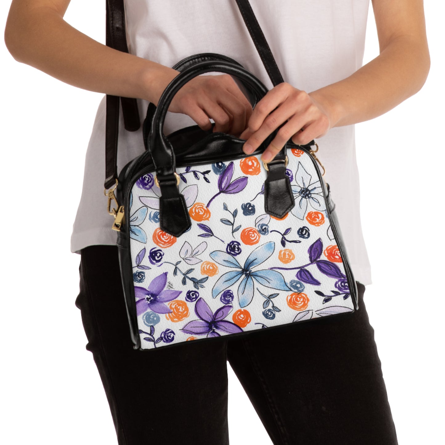 Blue & Purple Floral Shoulder Handbag