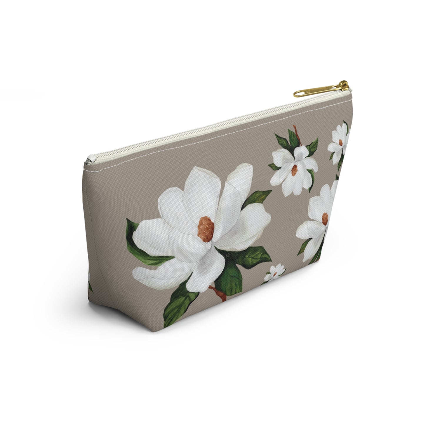 White Magnolia Floral Accessory Pouch
