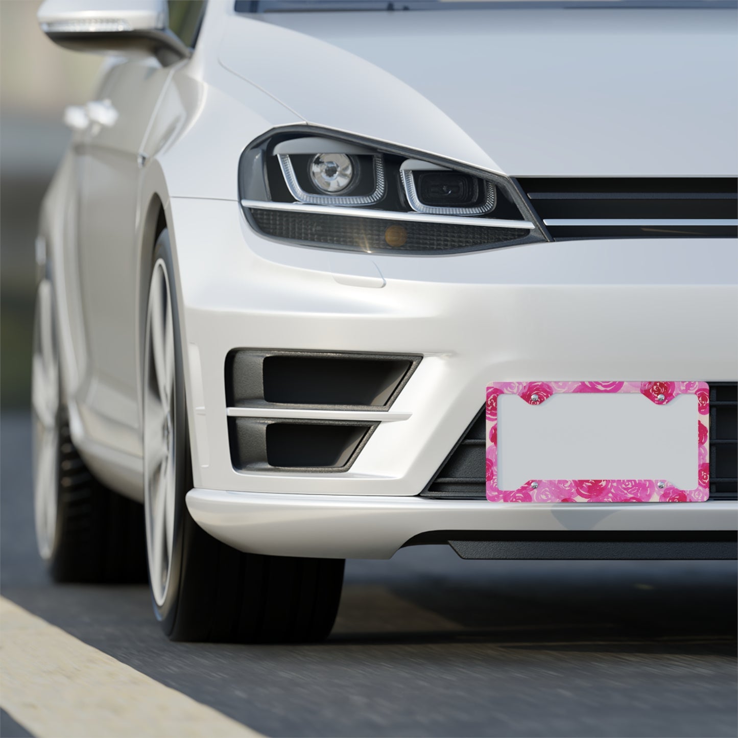 Pink Roses Metal License Plate Frame