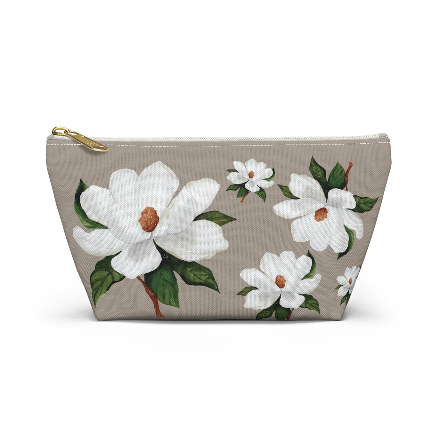 White Magnolia Floral Accessory Pouch