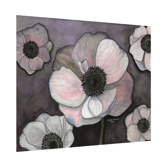 Dark Anemone Textured Watercolor Matte Posters