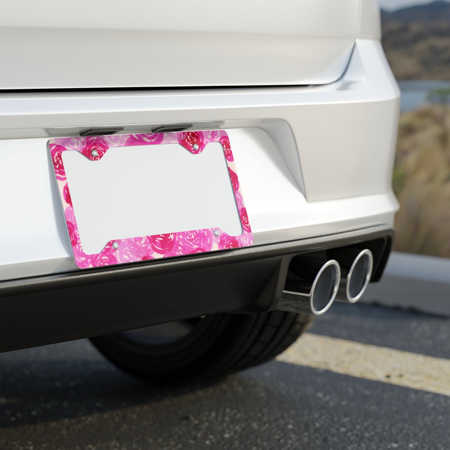 Pink Roses Metal License Plate Frame