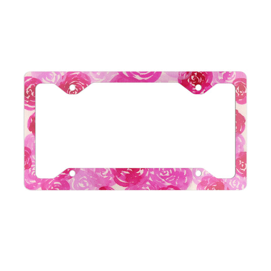 Pink Roses Metal License Plate Frame