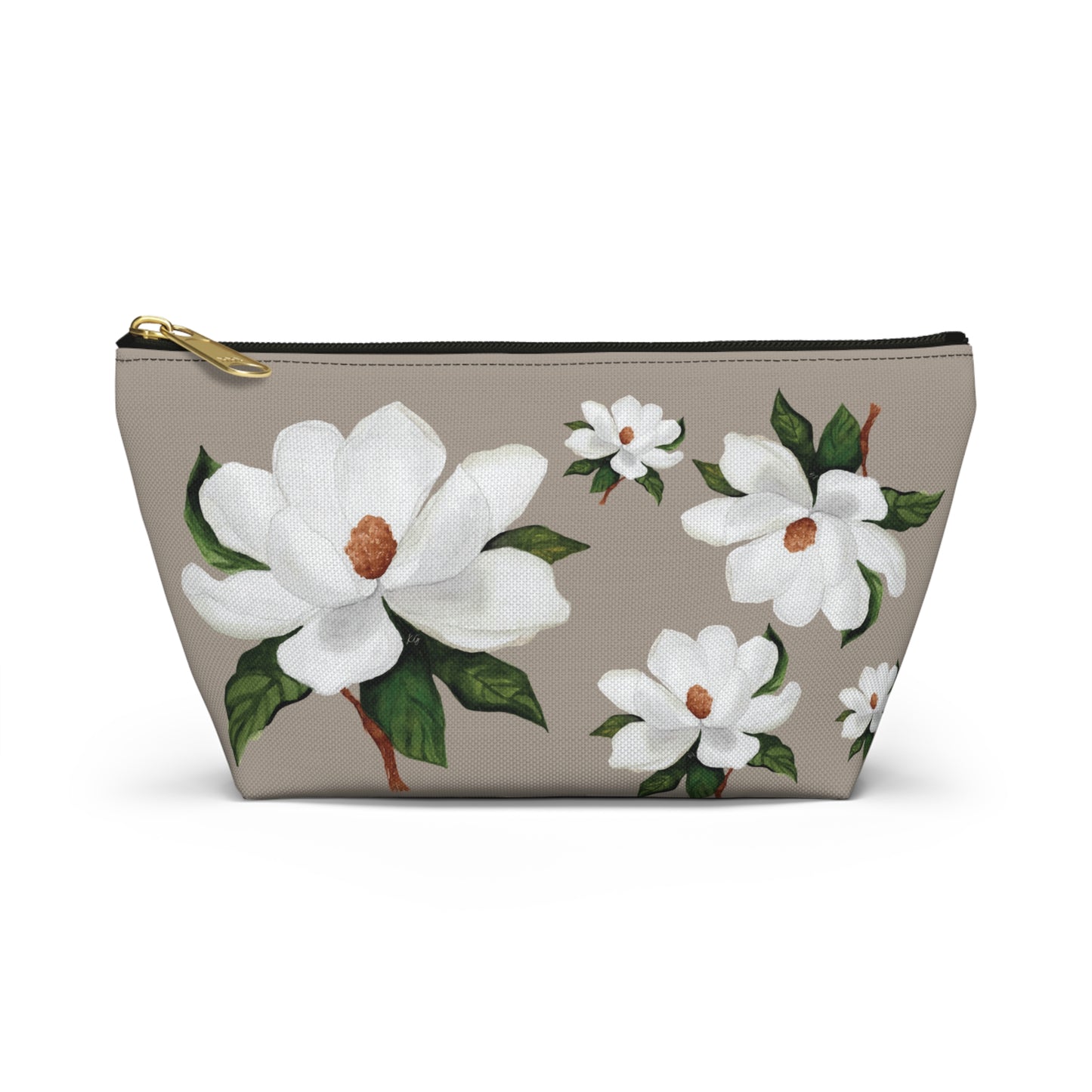 White Magnolia Floral Accessory Pouch