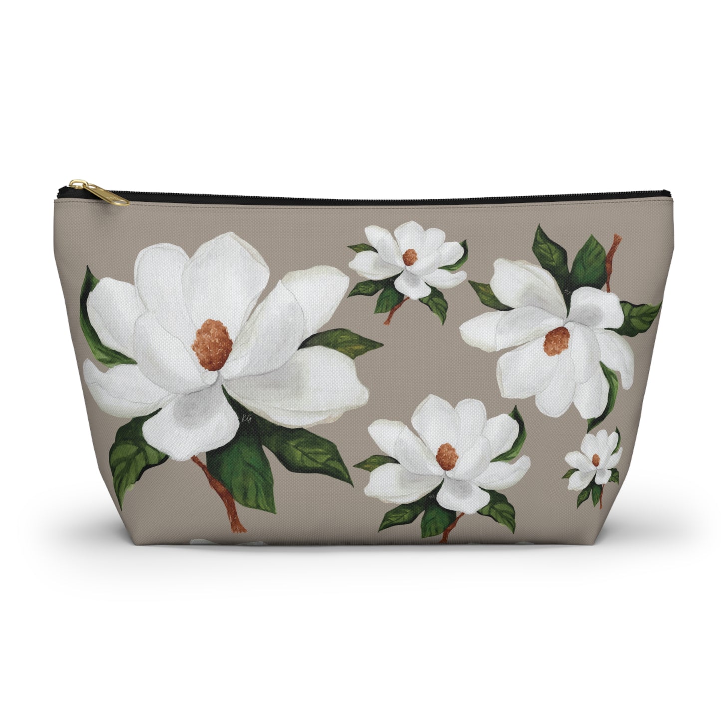 White Magnolia Floral Accessory Pouch