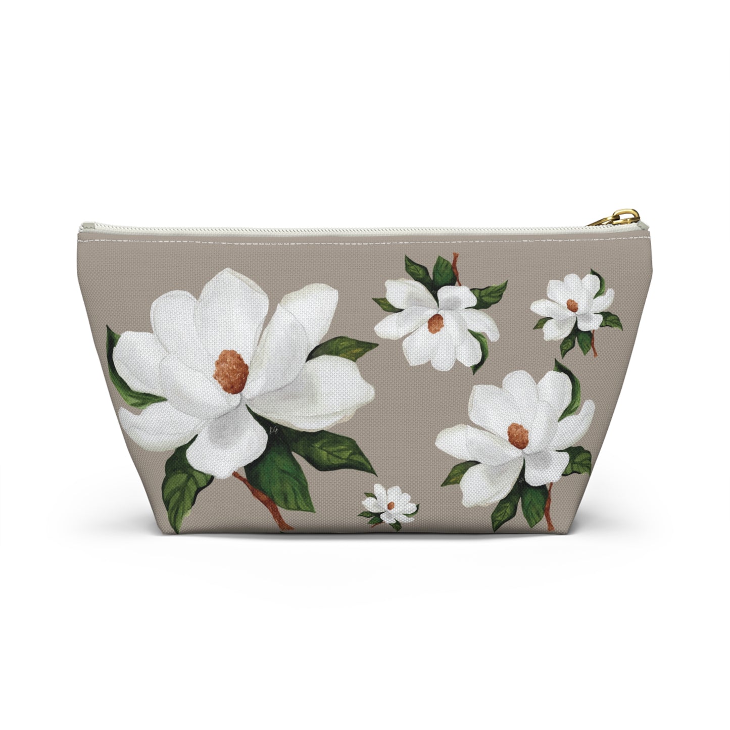 White Magnolia Floral Accessory Pouch