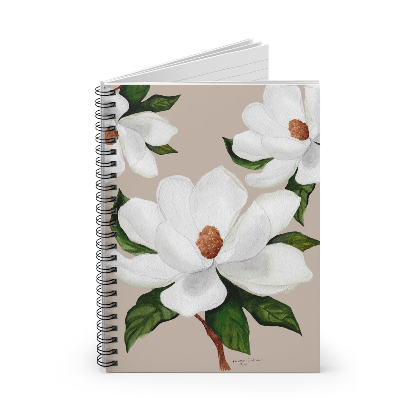 White Magnolia Spiral Notebook - Ruled Line