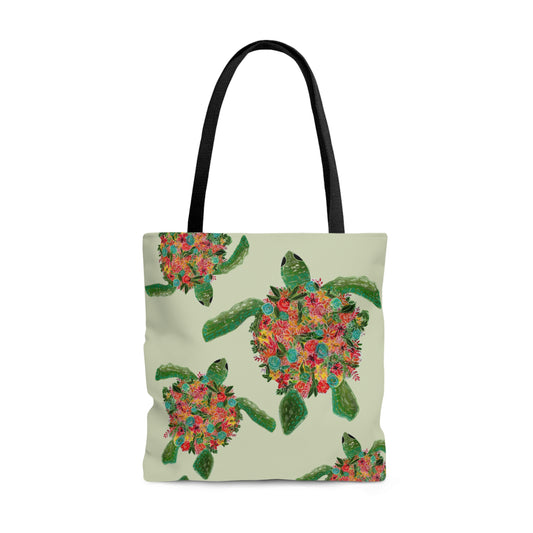 Watercolor Floral Turtles Tote Bag