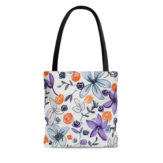 Purple & Orange Floral Tote Bag