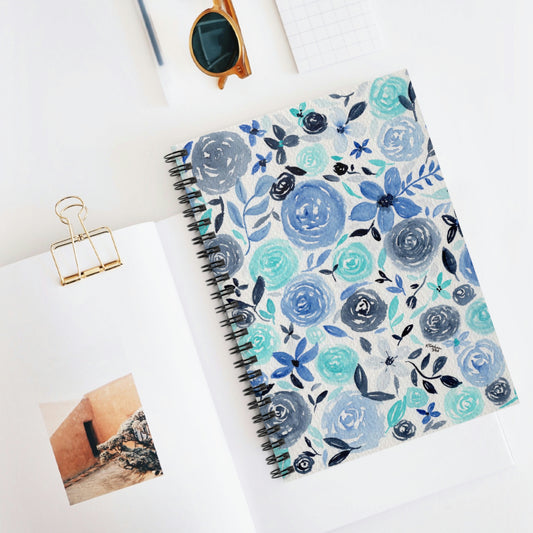 Bright Blue Floral Spiral Notebook